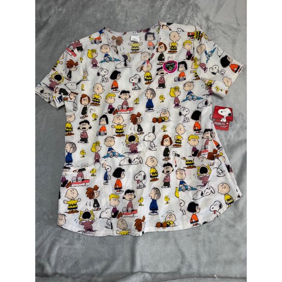 Peanuts Womens XL Scrub Top With Snoopy & Friends Print - Picture 5 of 13